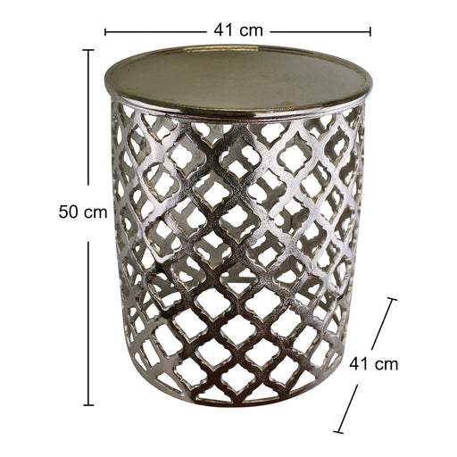 Decorative Silver Metal Side Table, Lattice design - Kozeenest