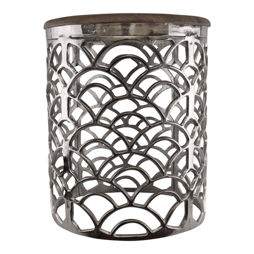 Decorative Silver Metal Side Table With A Wooden Top - Kozeenest