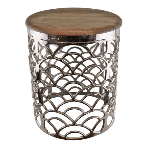 Decorative Silver Metal Side Table With A Wooden Top - Kozeenest