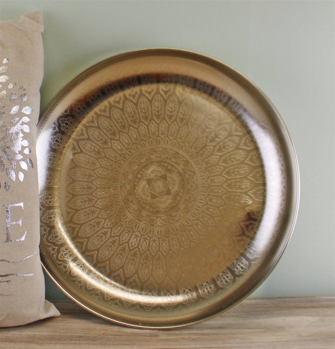 Decorative Silver Metal Tray With Etched Design - Kozeenest