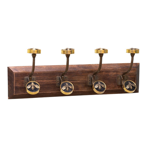 Four Bee Design Double Hooks on Wooden Base - Kozeenest