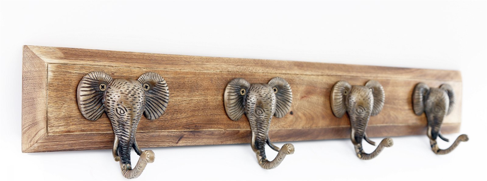 Four Gold Elephant Design Hooks on Wooden Base - Kozeenest