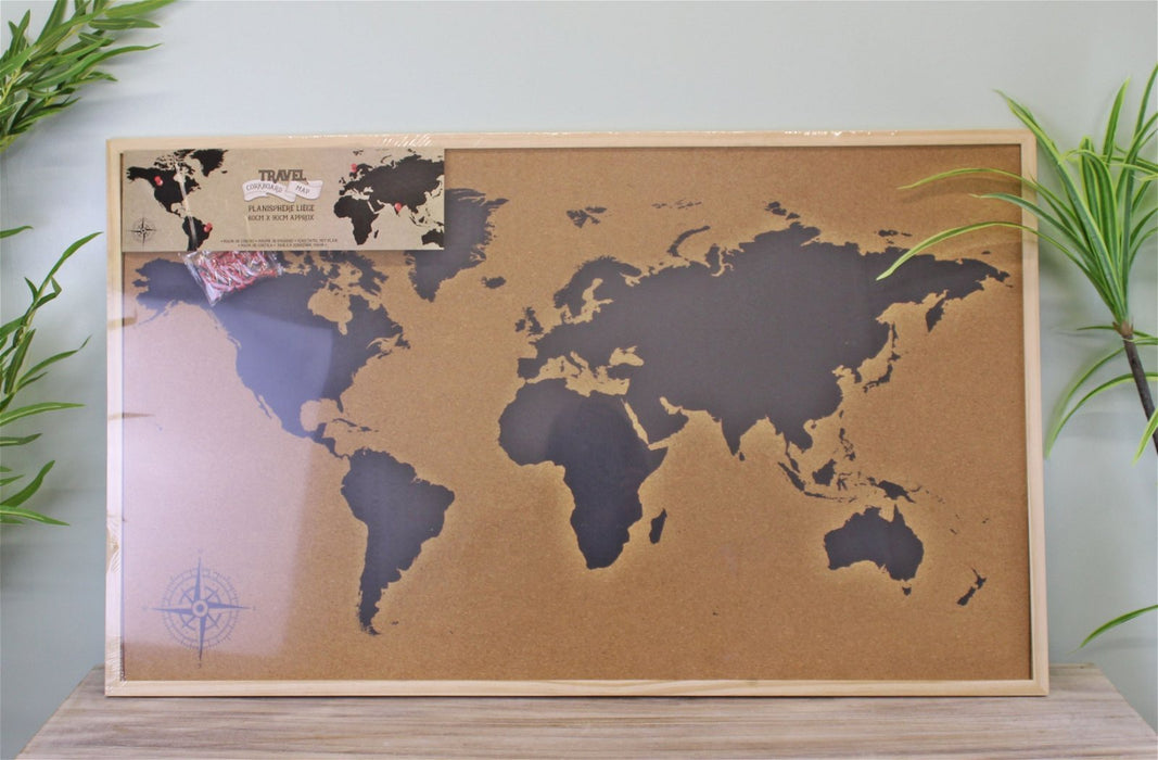 Framed Travel Corkboard Map, 90x60cm - Kozeenest