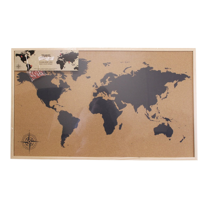 Framed Travel Corkboard Map, 90x60cm - Kozeenest