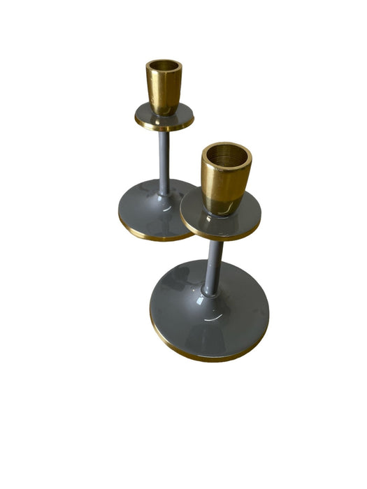 Glossy Grey Irina Candlestick, Set of 2, 15cm - Kozeenest