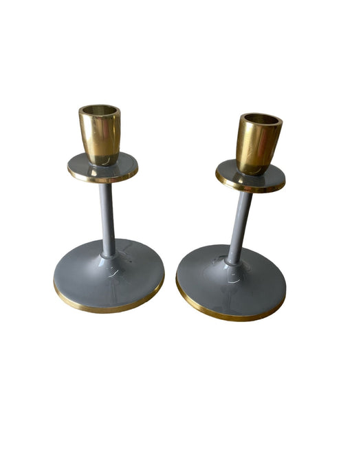 Glossy Grey Irina Candlestick, Set of 2, 15cm - Kozeenest