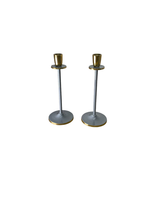 Glossy Grey Irina Candlestick, Set of 2, 20cm - Kozeenest