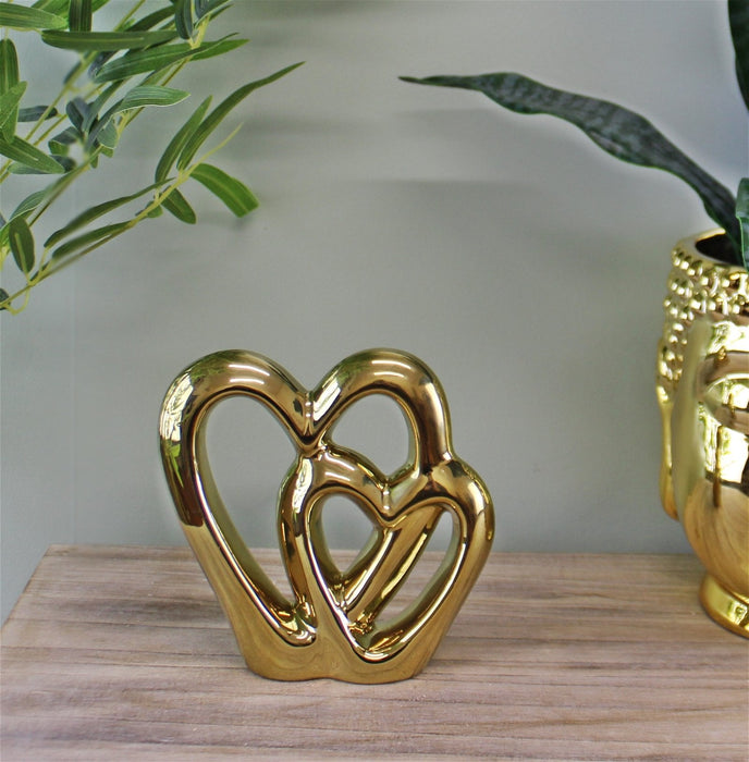 Gold Double Heart Ornament, 15cm. - Kozeenest