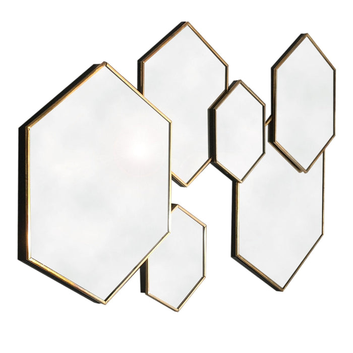 Gold Framed Multi Mirror - Hexagonal - Kozeenest