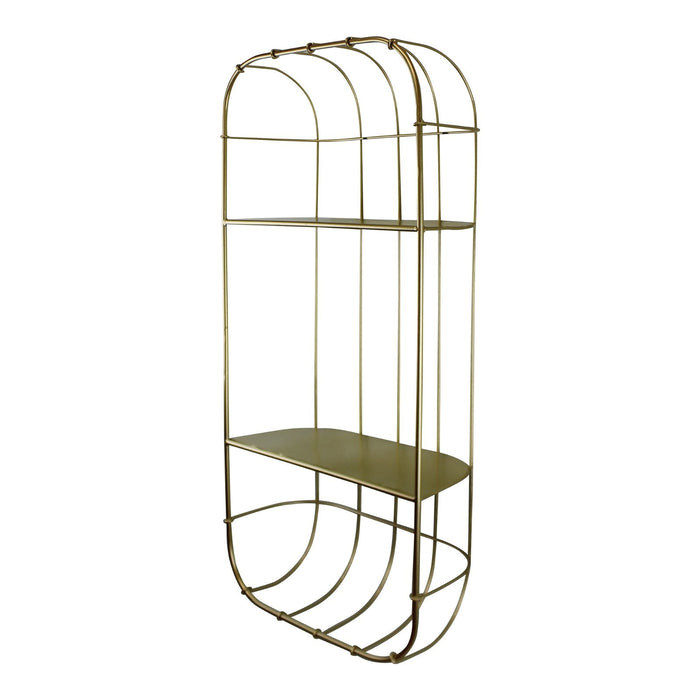 Gold Metal Wall Double Storage Shelf, Basket Design - Kozeenest