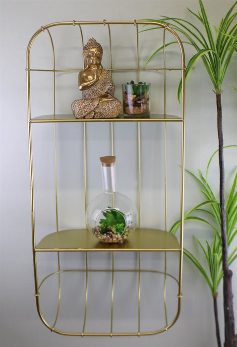 Gold Metal Wall Double Storage Shelf, Basket Design - Kozeenest