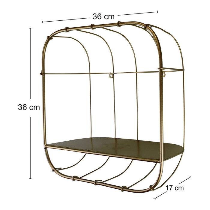 Gold Metal Wall Storage Shelf, Basket Design - Kozeenest