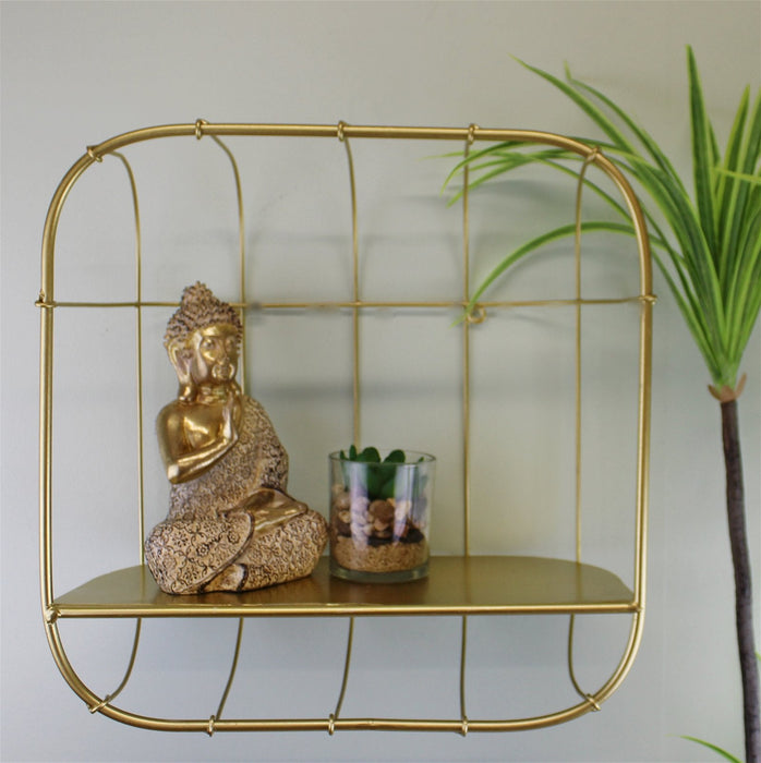 Gold Metal Wall Storage Shelf, Basket Design - Kozeenest