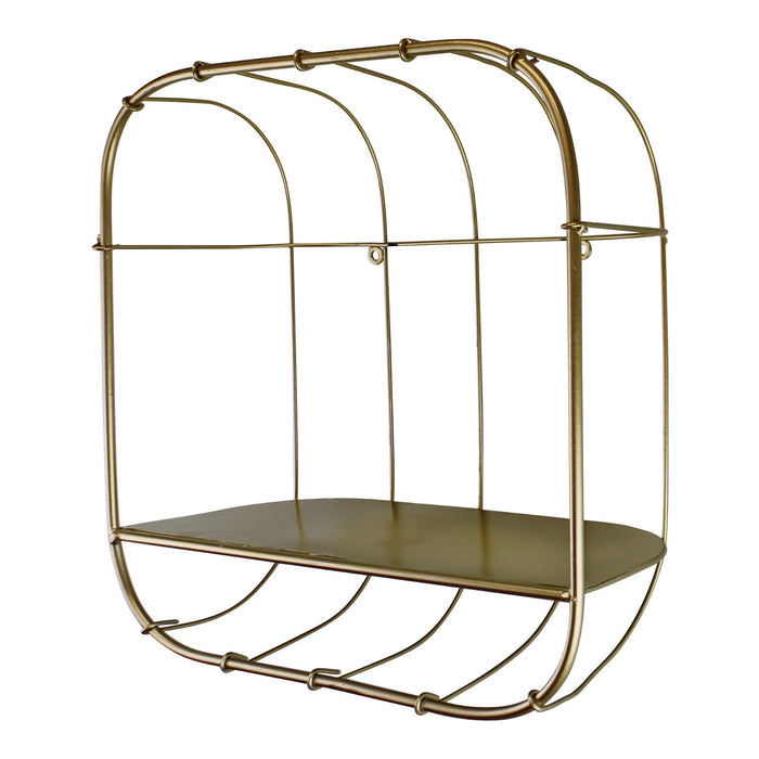 Gold Metal Wall Storage Shelf, Basket Design - Kozeenest