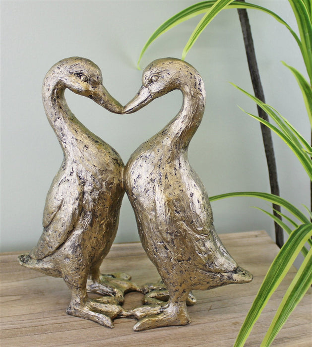 Gold Resin Kissing Ducks Heart Ornament - Kozeenest