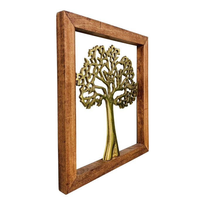 Gold Wall Hanging Tree In Wooden Frame - Kozeenest