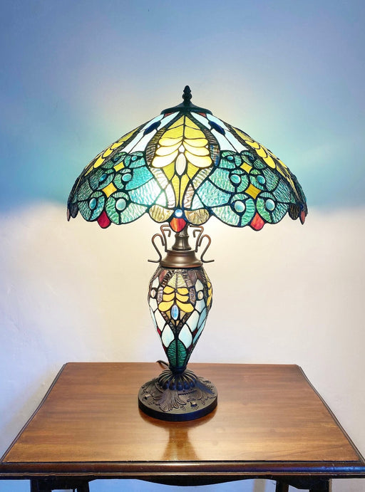 Green & Yellow Double Tiffany Lamp 68cm - Kozeenest