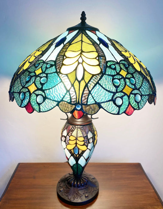 Green & Yellow Double Tiffany Lamp 68cm - Kozeenest