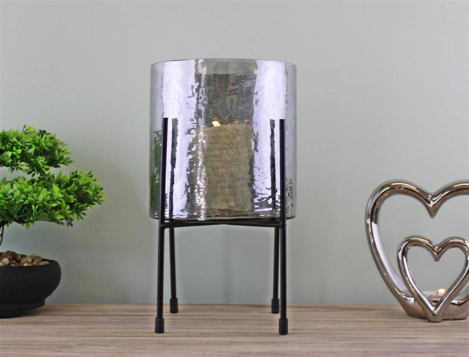 Grey Glass Candle Lantern On Stand, Large - Kozeenest