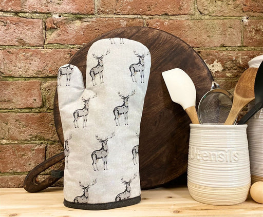 Grey Oven Glove With A Stag Print Design - Kozeenest