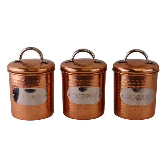 Hammered Copper Set of 3 Tea, Coffee & Sugar Canisters - Kozeenest