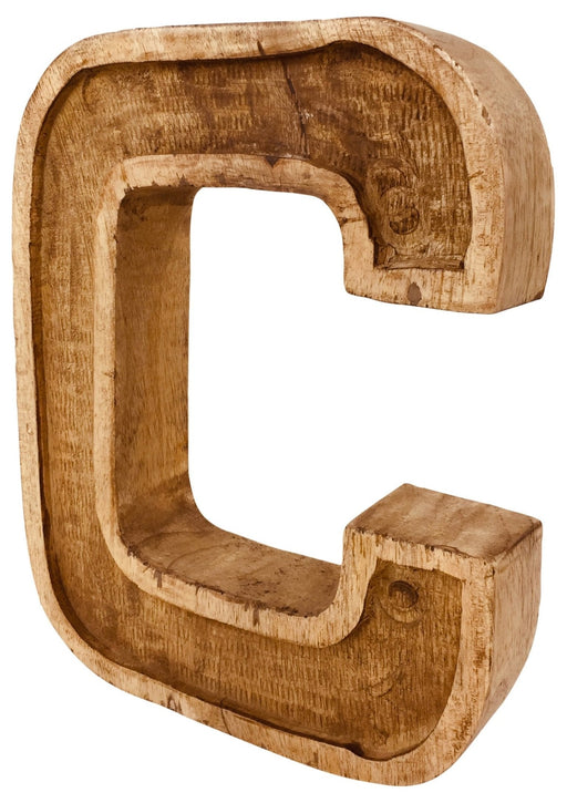 Hand Carved Wooden Embossed Letter C - Kozeenest