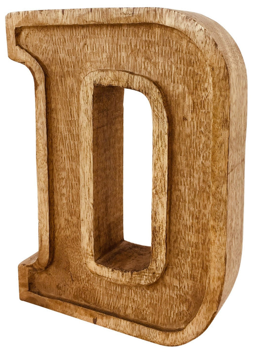 Hand Carved Wooden Embossed Letter D - Kozeenest