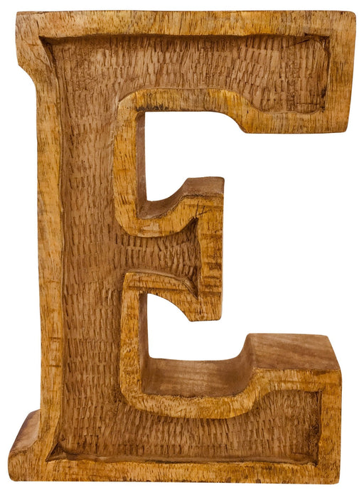 Hand Carved Wooden Embossed Letter E - Kozeenest