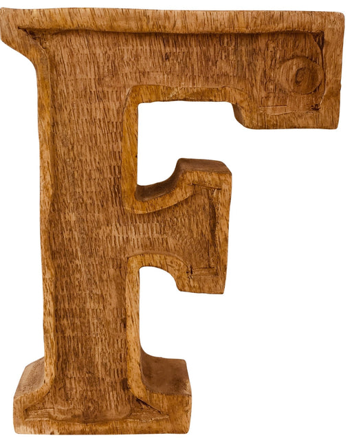 Hand Carved Wooden Embossed Letter F - Kozeenest