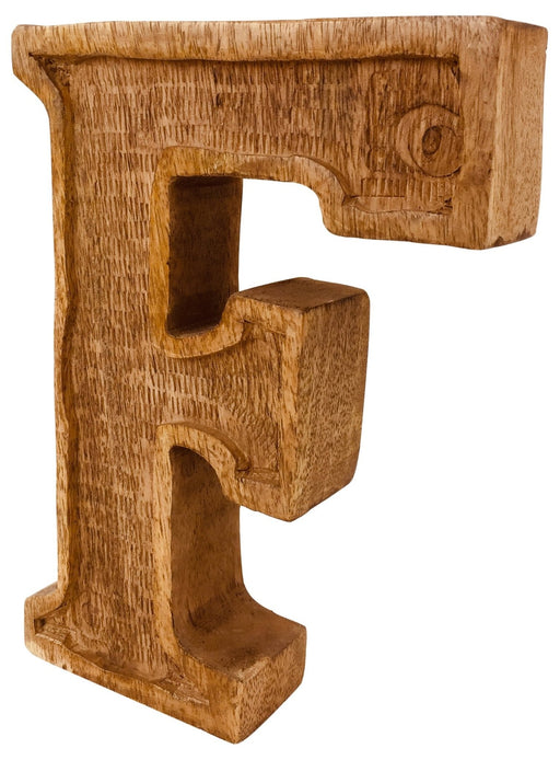 Hand Carved Wooden Embossed Letter F - Kozeenest