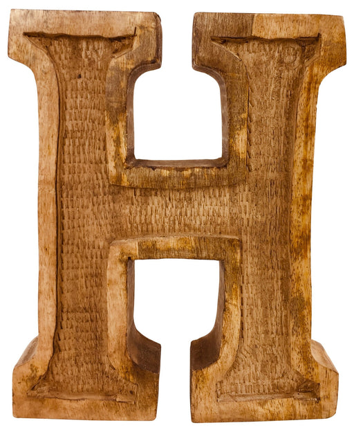 Hand Carved Wooden Embossed Letter H - Kozeenest