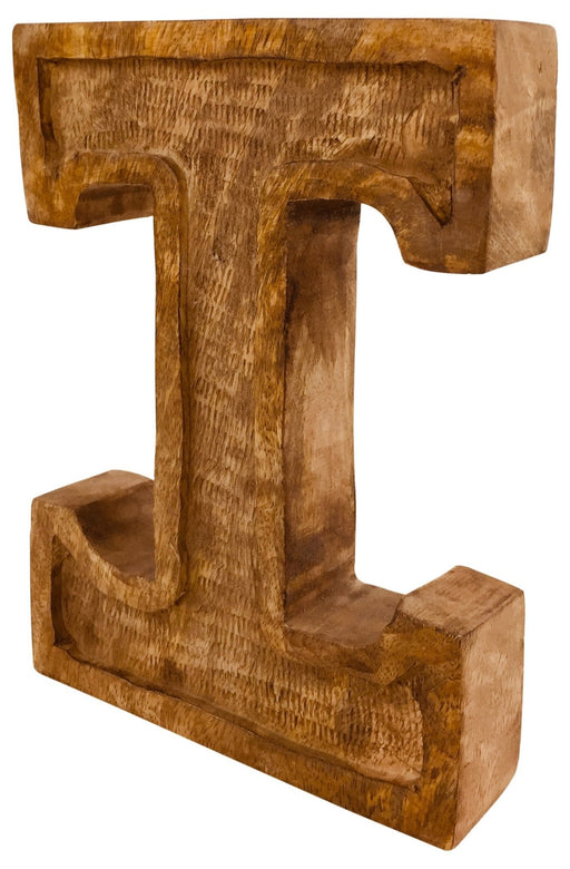 Hand Carved Wooden Embossed Letter I - Kozeenest