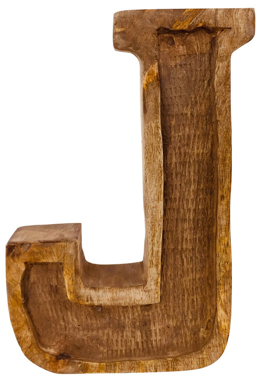 Hand Carved Wooden Embossed Letter J - Kozeenest