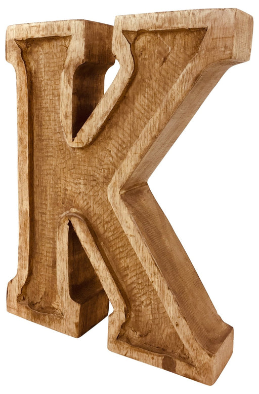 Hand Carved Wooden Embossed Letter K - Kozeenest