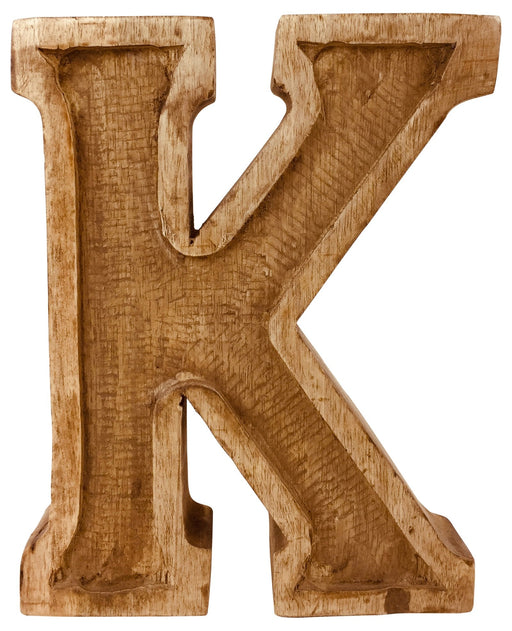 Hand Carved Wooden Embossed Letter K - Kozeenest