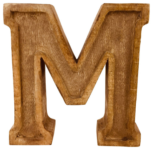 Hand Carved Wooden Embossed Letter M - Kozeenest