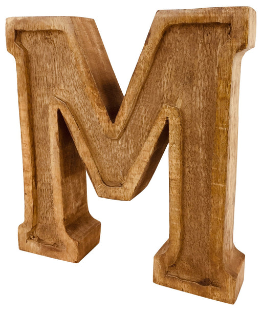 Hand Carved Wooden Embossed Letter M - Kozeenest