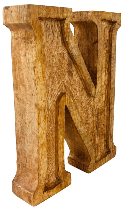 Hand Carved Wooden Embossed Letter N - Kozeenest