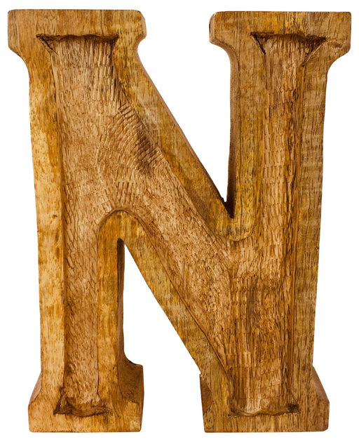 Hand Carved Wooden Embossed Letter N - Kozeenest