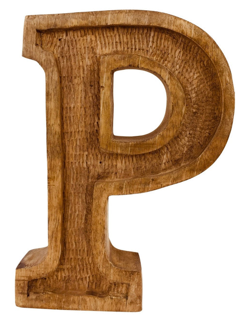 Hand Carved Wooden Embossed Letter P - Kozeenest