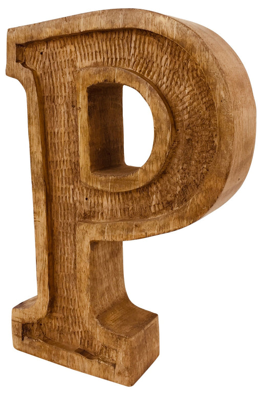 Hand Carved Wooden Embossed Letter P - Kozeenest