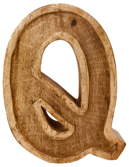 Hand Carved Wooden Embossed Letter Q - Kozeenest