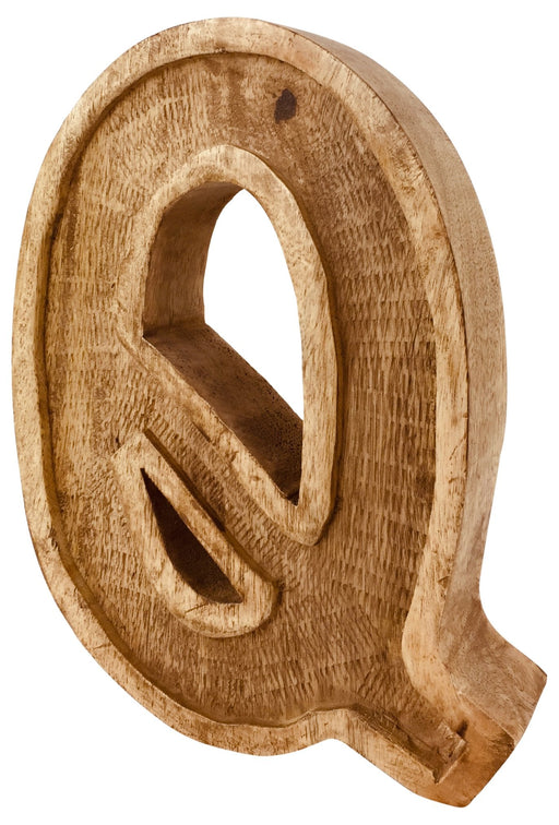 Hand Carved Wooden Embossed Letter Q - Kozeenest