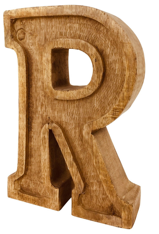 Hand Carved Wooden Embossed Letter R - Kozeenest