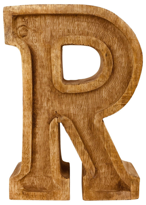 Hand Carved Wooden Embossed Letter R - Kozeenest