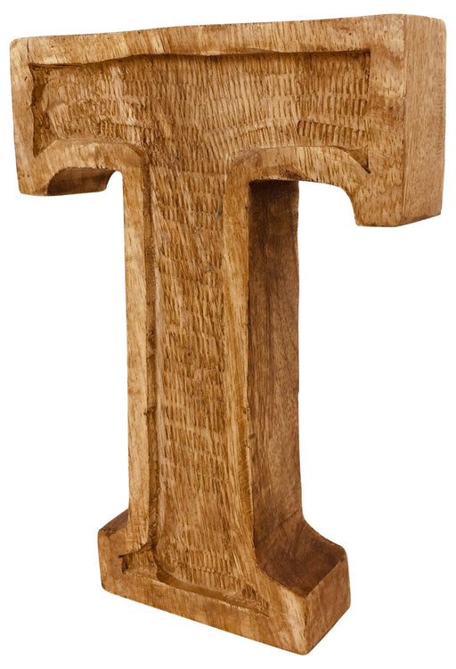 Hand Carved Wooden Embossed Letter T - Kozeenest