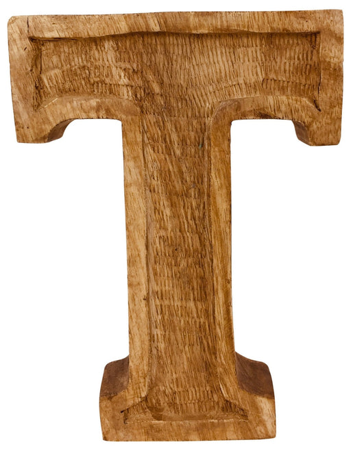 Hand Carved Wooden Embossed Letter T - Kozeenest