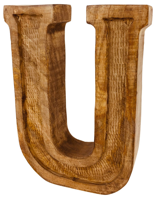 Hand Carved Wooden Embossed Letter U - Kozeenest