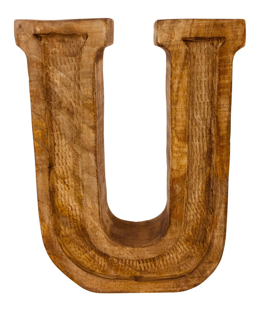 Hand Carved Wooden Embossed Letter U - Kozeenest