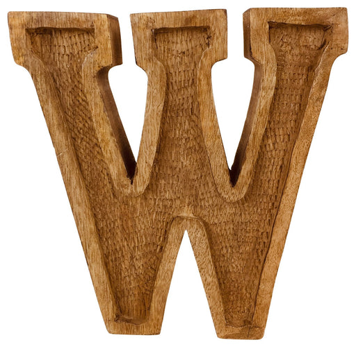 Hand Carved Wooden Embossed Letter W - Kozeenest